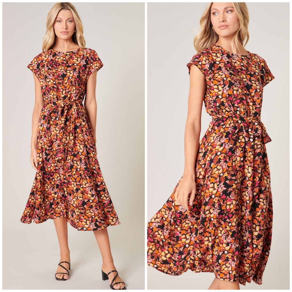 FEW LEFT❗️SUGARLIPS Honey Blossom Black Midi Dress - Picture 10 of 10